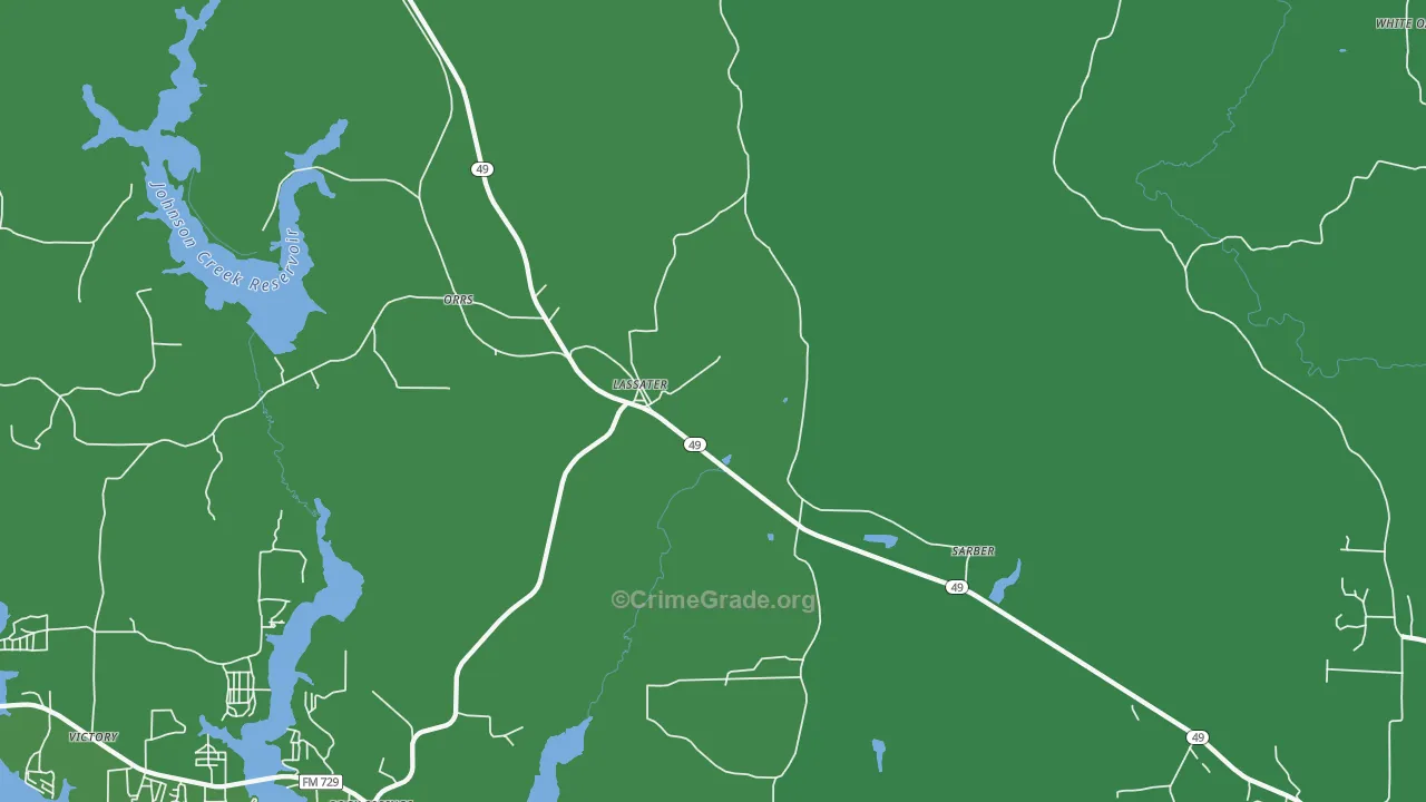 Lassater, TX Map of Vehicle Theft Rates