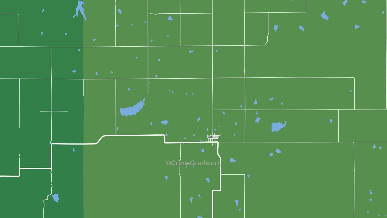 Latham, KS Map of Vehicle Theft Rates