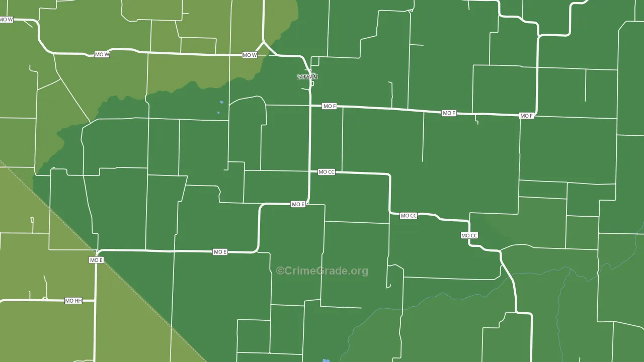 Latham, MO Map of Vehicle Theft Rates