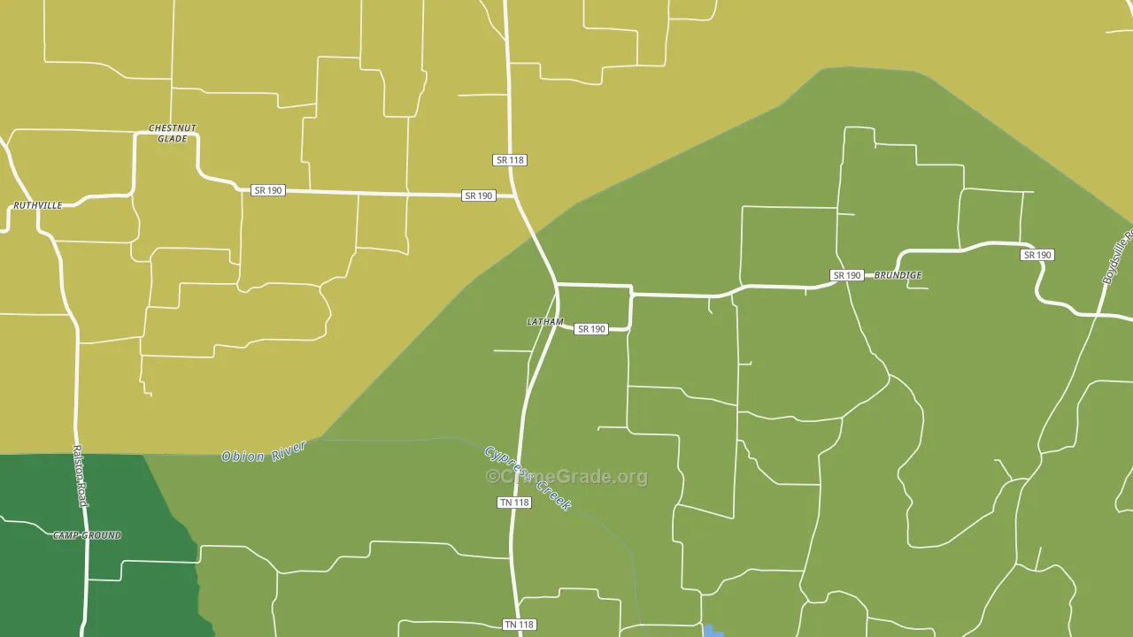 Latham, TN Map of Vehicle Theft Rates