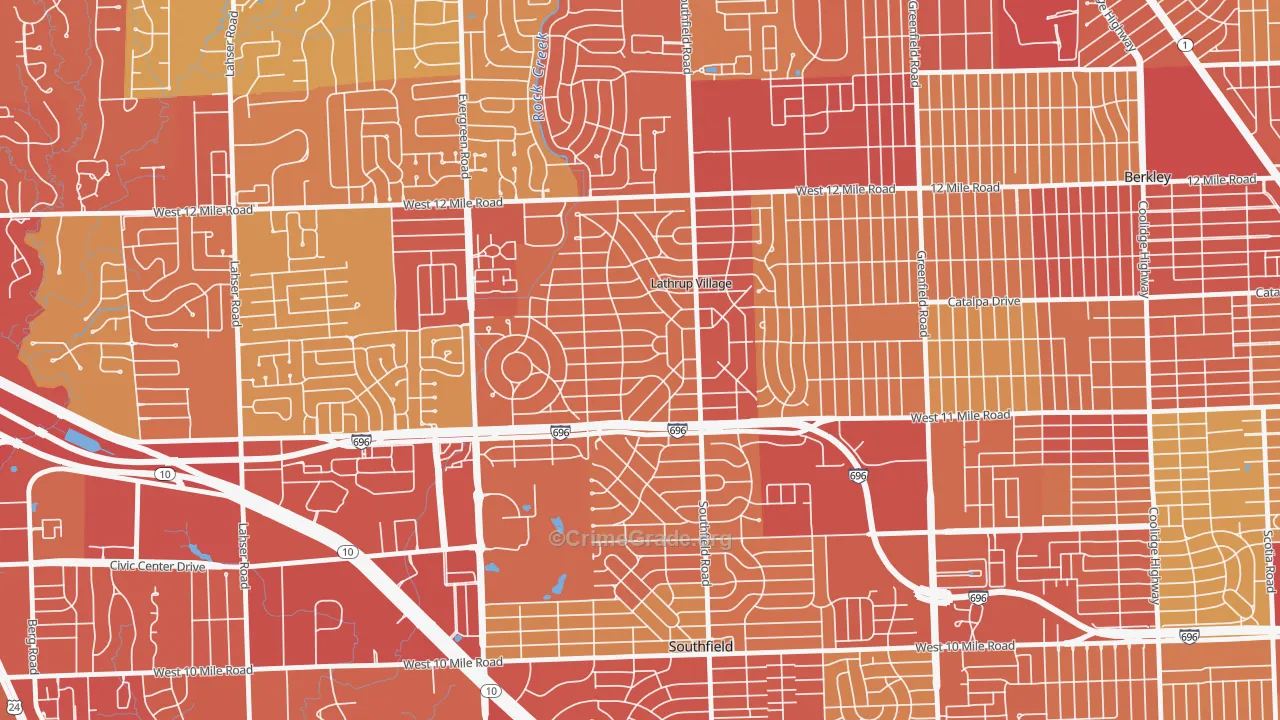 Lathrup Village, MI Map of Vehicle Theft Rates
