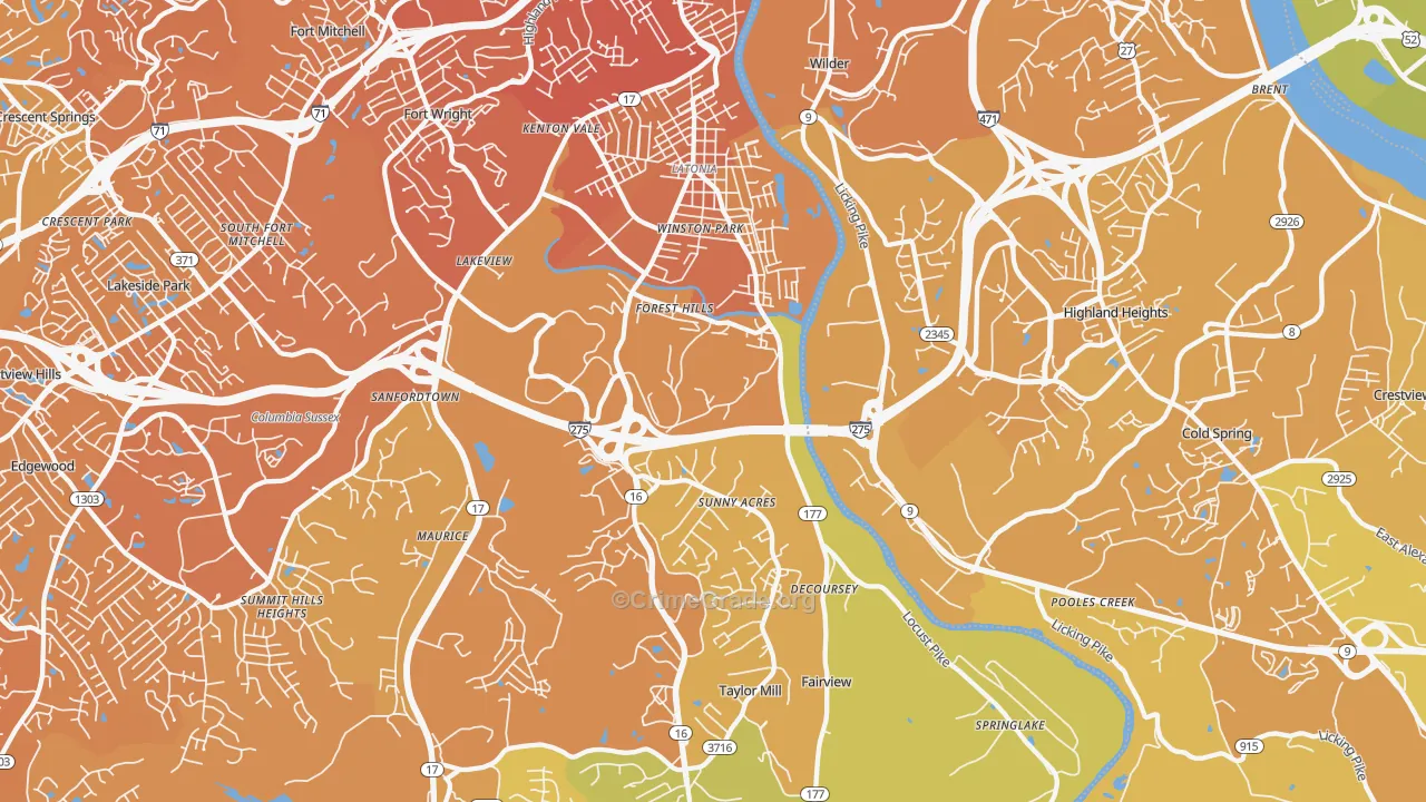 Latonia, KY Map of Vehicle Theft Rates