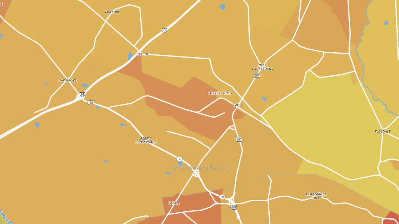 Latta, SC Map of Vehicle Theft Rates
