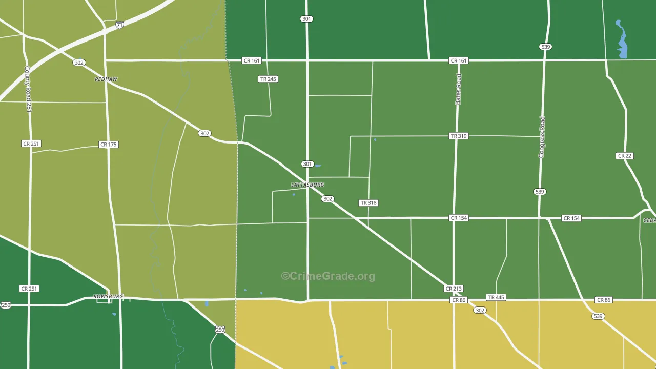 Lattasburg, OH Map of Vehicle Theft Rates