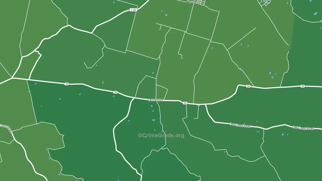 Lattasville, OH Map of Vehicle Theft Rates