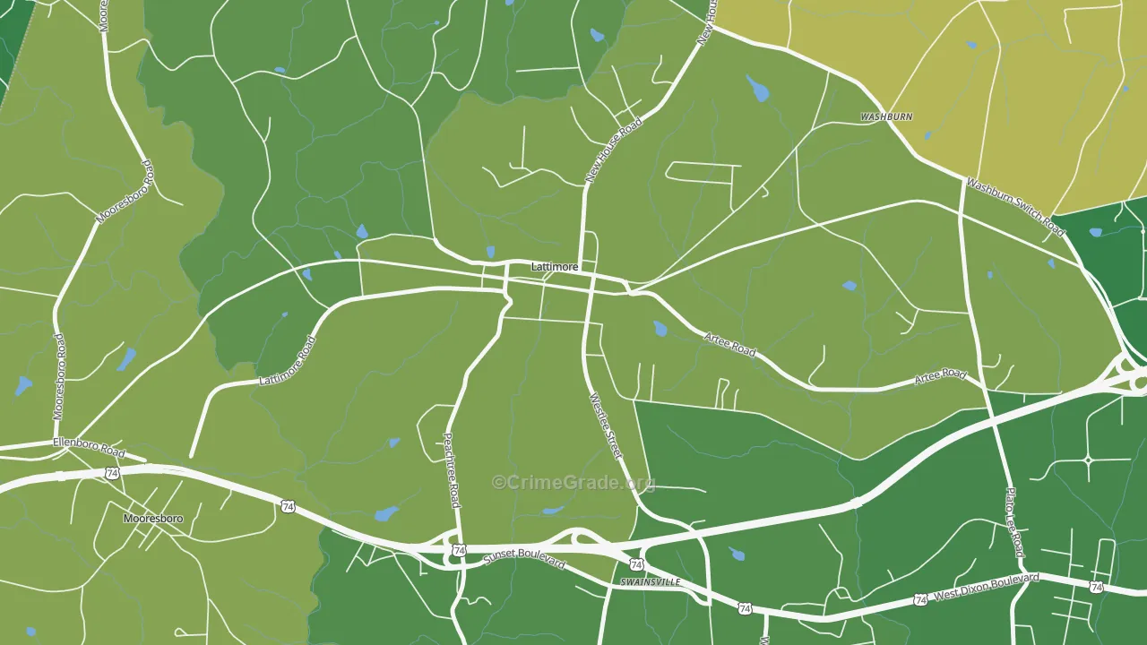 Lattimore, NC Map of Vehicle Theft Rates