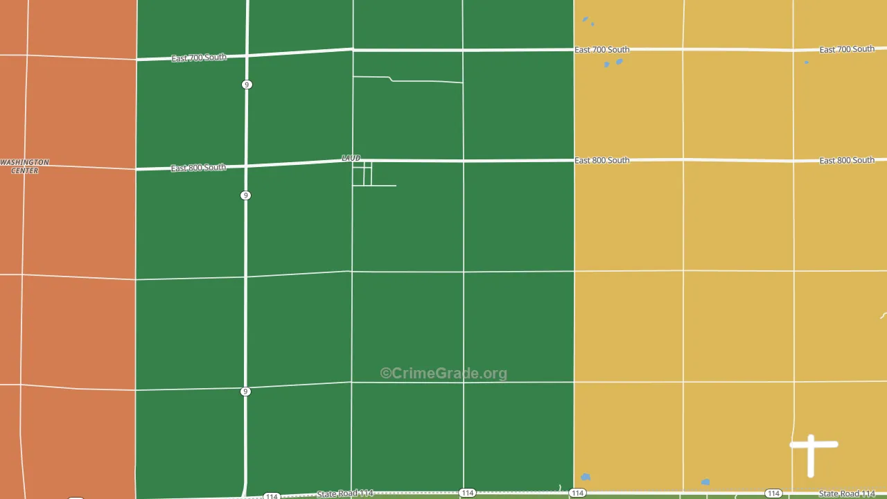 Laud, IN Map of Vehicle Theft Rates
