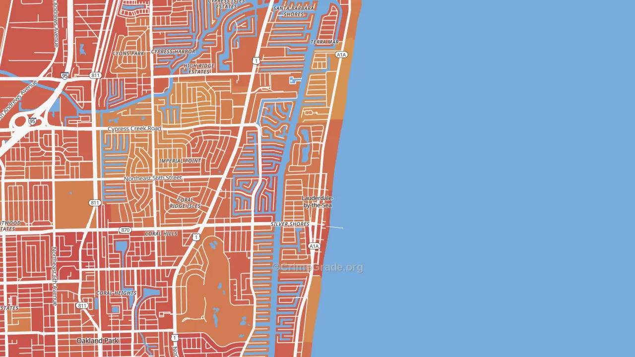 Lauderdale-by-the-Sea, FL Map of Vehicle Theft Rates
