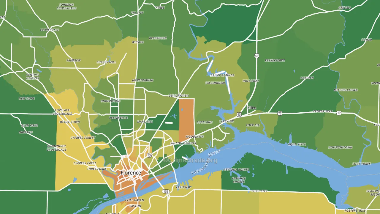 Lauderdale County, AL Map of Vehicle Theft Rates