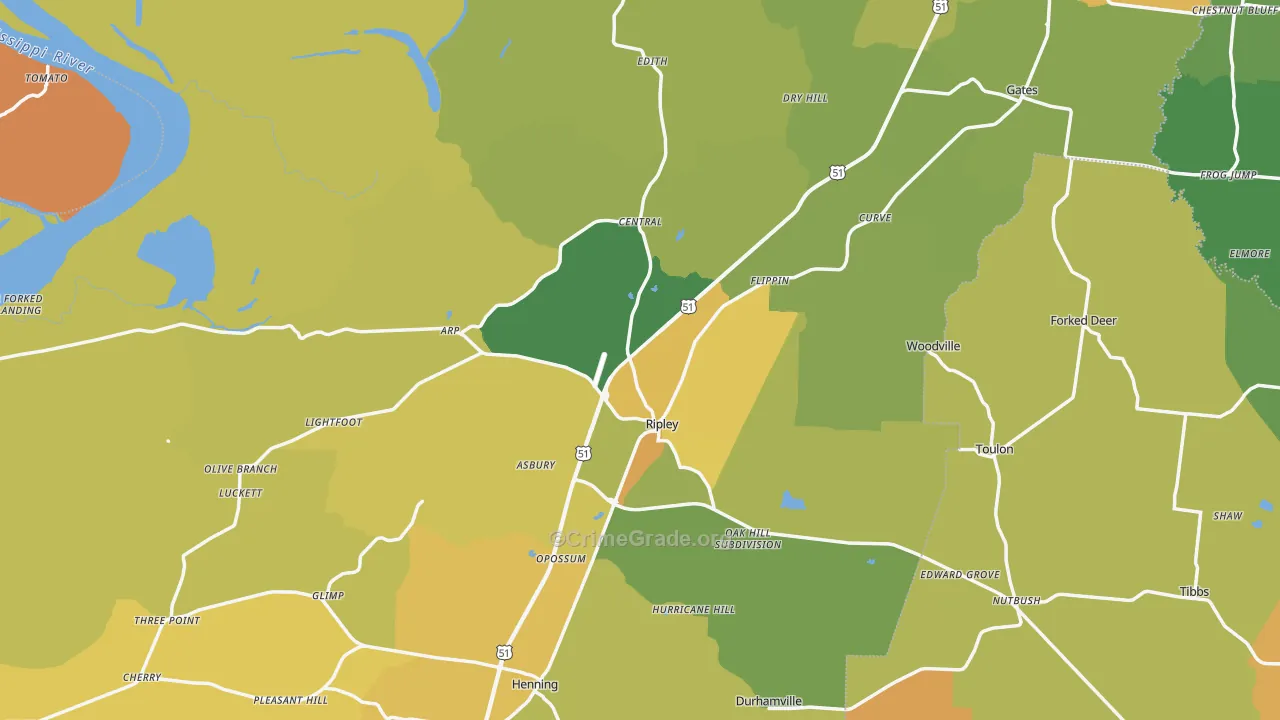 Lauderdale County, TN Map of Vehicle Theft Rates