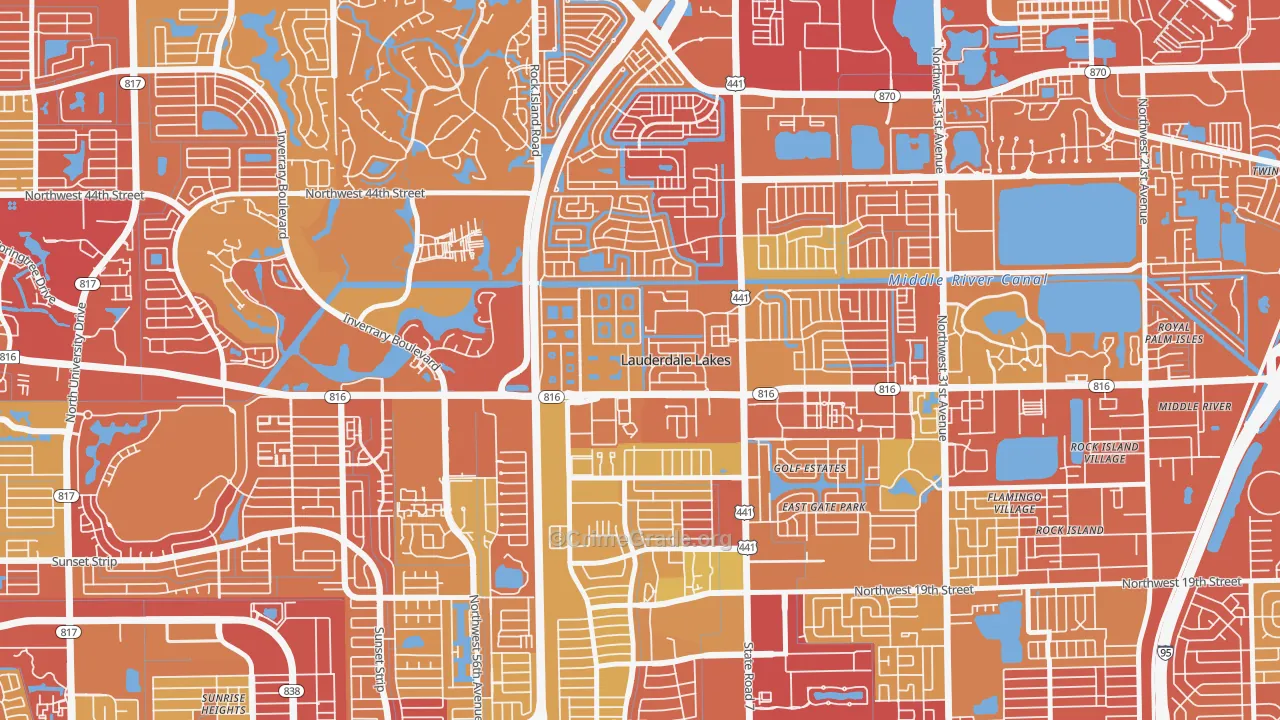 Lauderdale Lakes West Gate, Lauderdale Lakes, FL Map of Vehicle Theft Rates