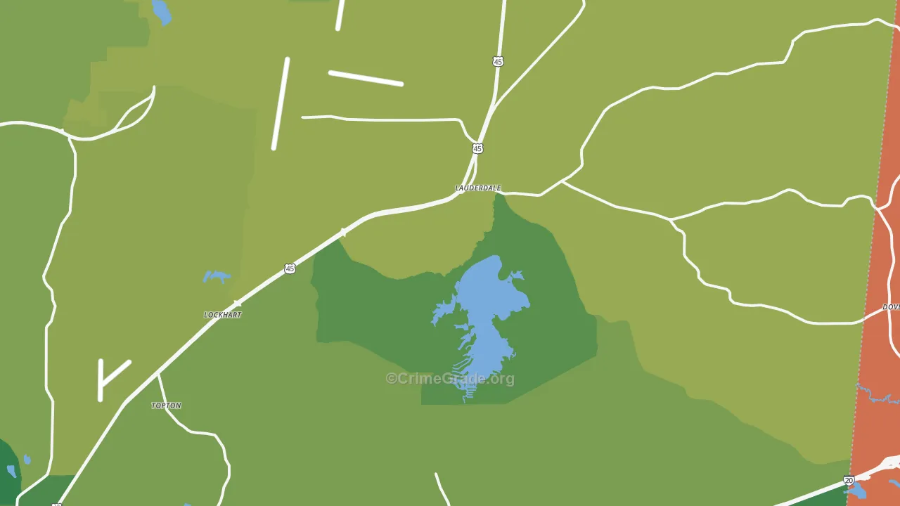 Lauderdale, MS Map of Vehicle Theft Rates