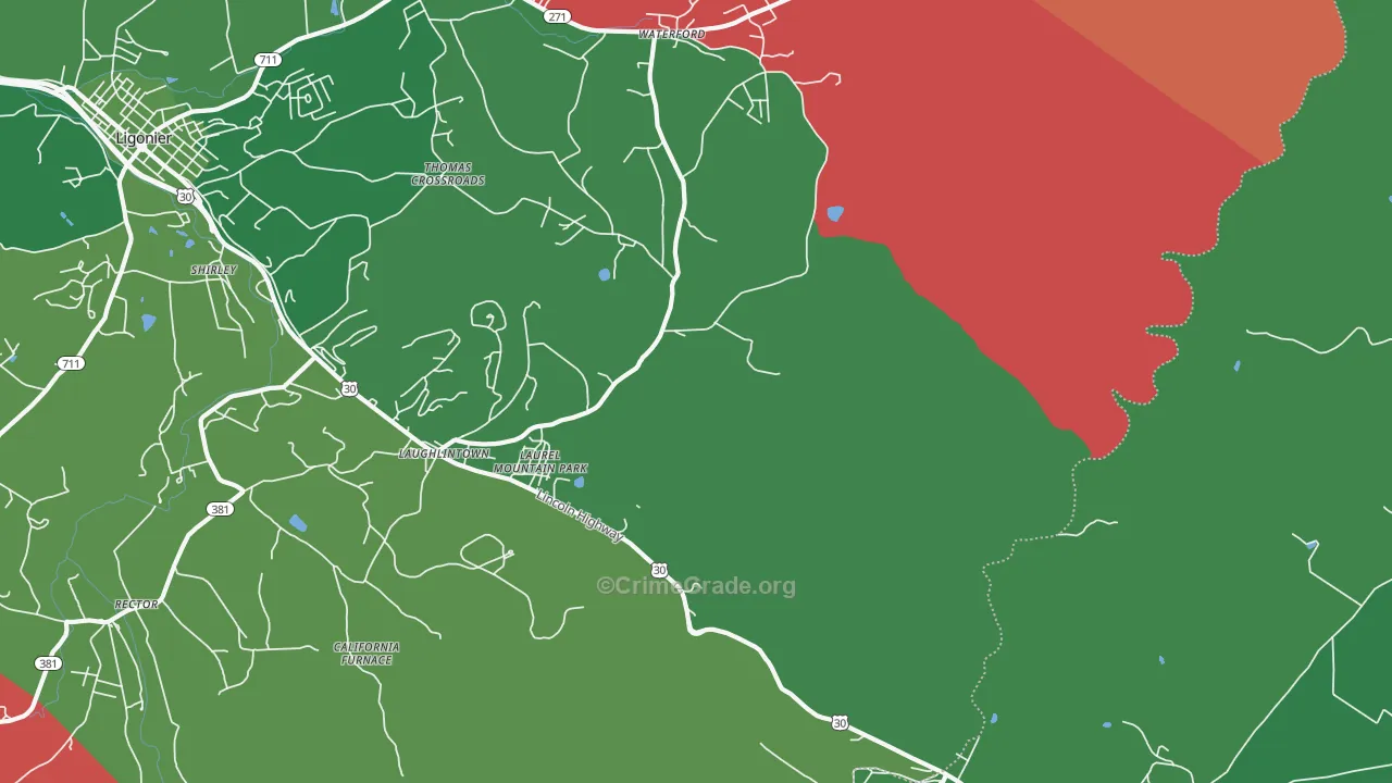 Laughlintown, PA Map of Vehicle Theft Rates