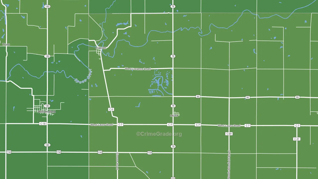 Laura, IL Map of Vehicle Theft Rates