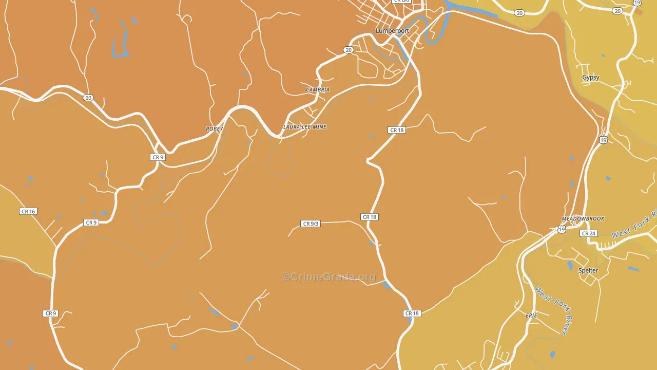 Laura Lee Mine, WV Map of Vehicle Theft Rates