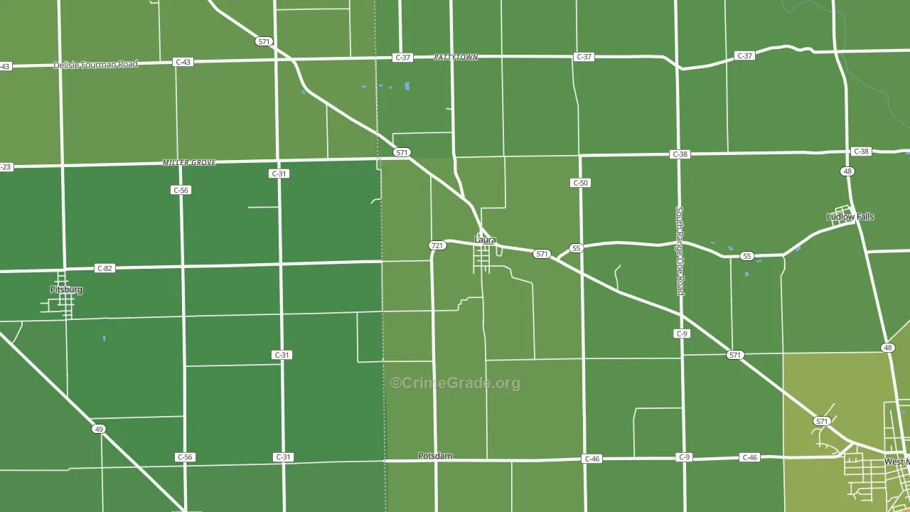 Laura, OH Map of Vehicle Theft Rates