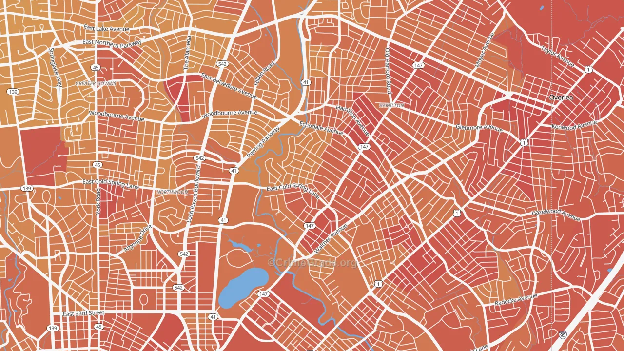 Lauraville, Baltimore, MD Map of Vehicle Theft Rates