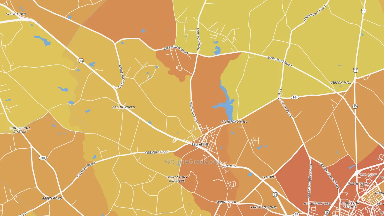 Laurel Hill, NC Map of Vehicle Theft Rates