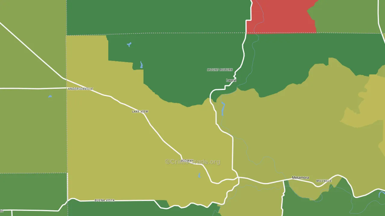 Laurel, IN Map of Vehicle Theft Rates
