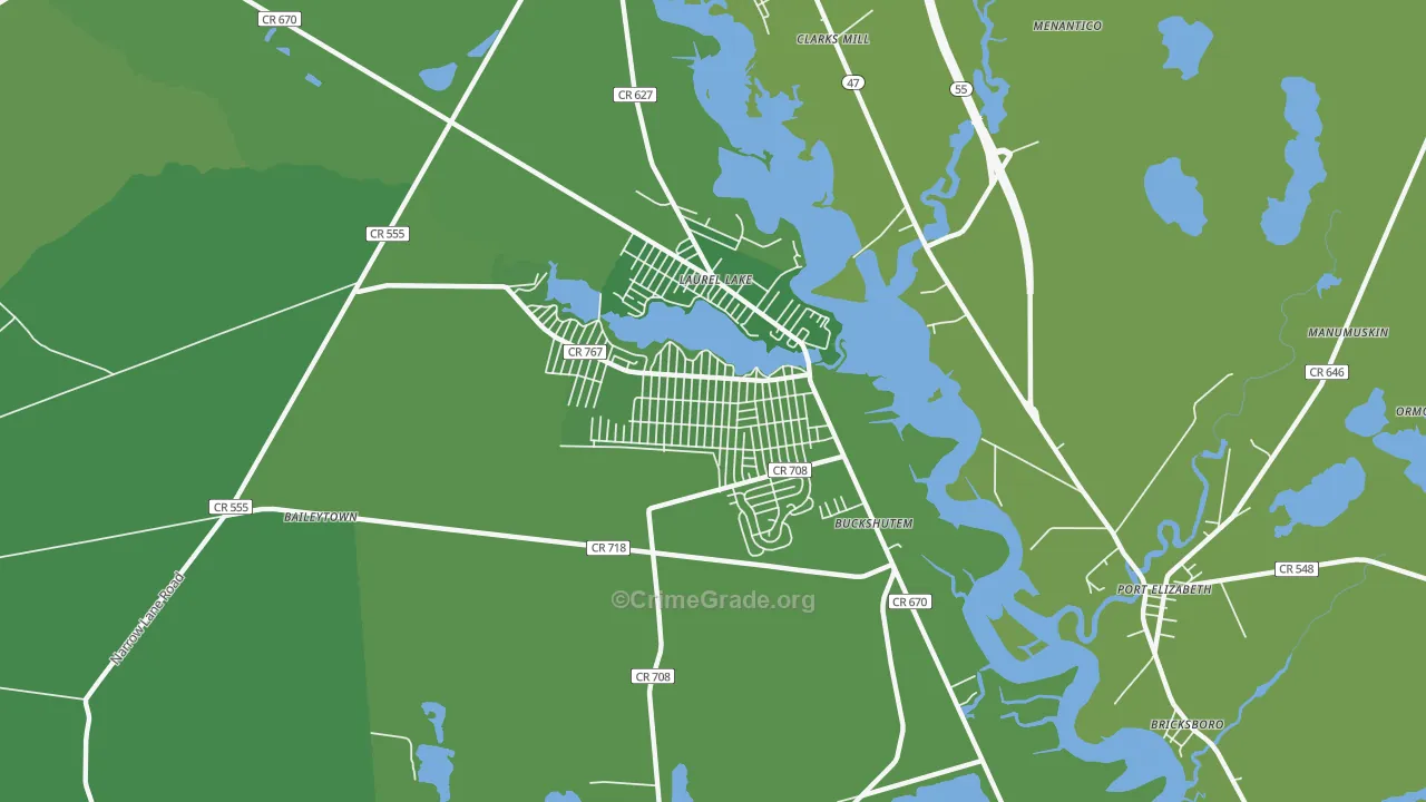 Laurel Lake, NJ Map of Vehicle Theft Rates