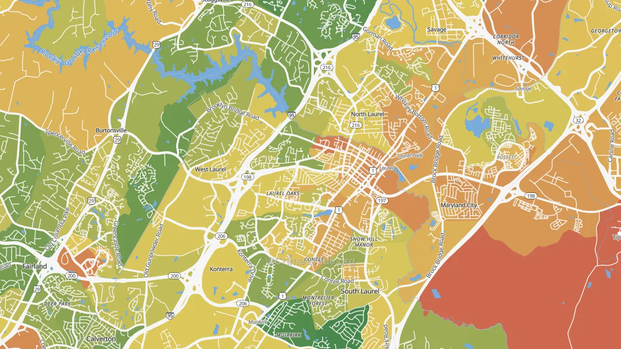 Laurel, MD Map of Vehicle Theft Rates
