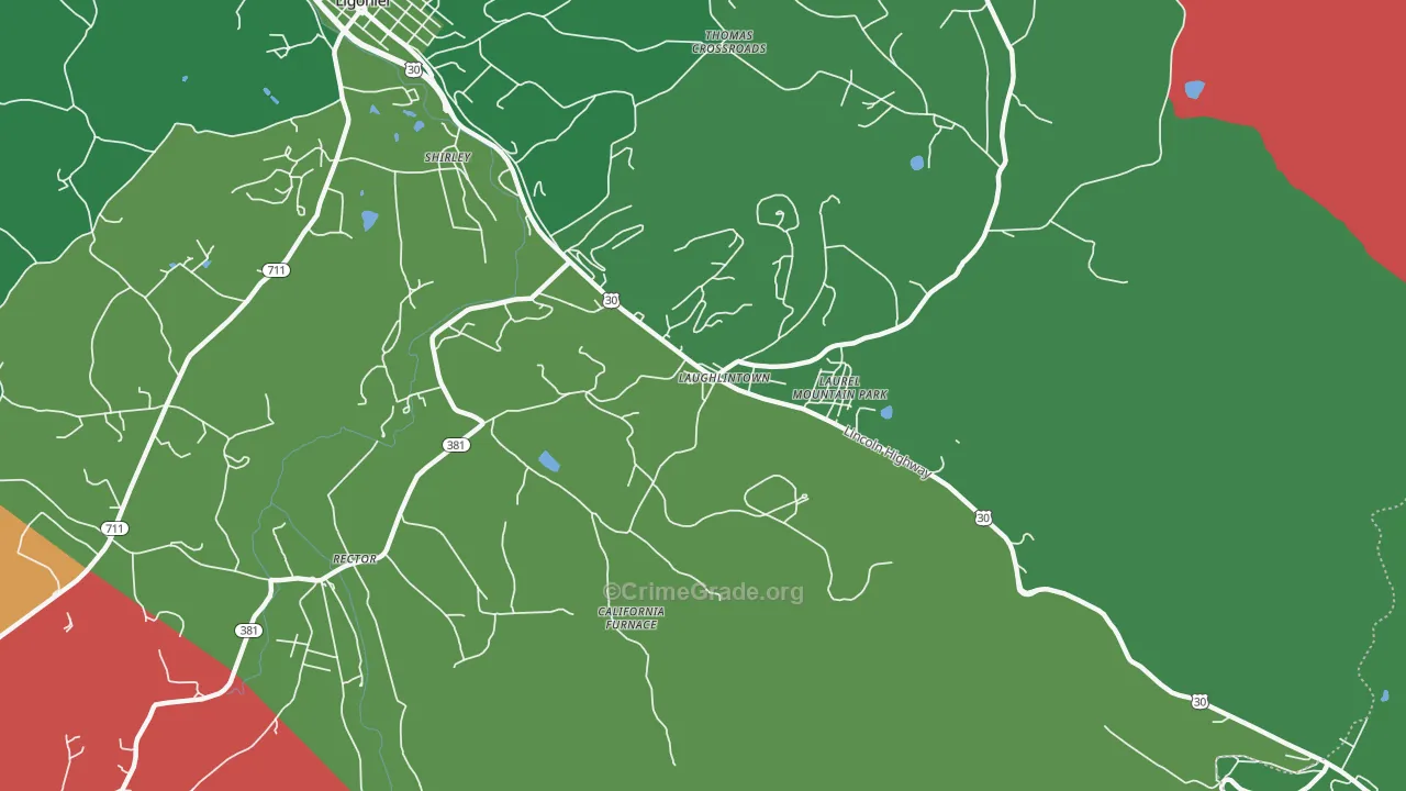Laurel Mountain, PA Map of Vehicle Theft Rates