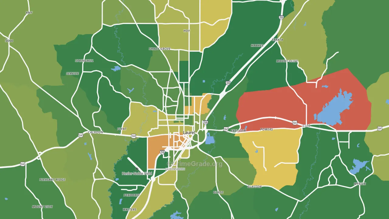 Laurel, MS Map of Vehicle Theft Rates