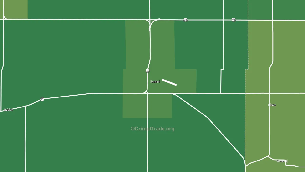 Laurel, NE Map of Vehicle Theft Rates