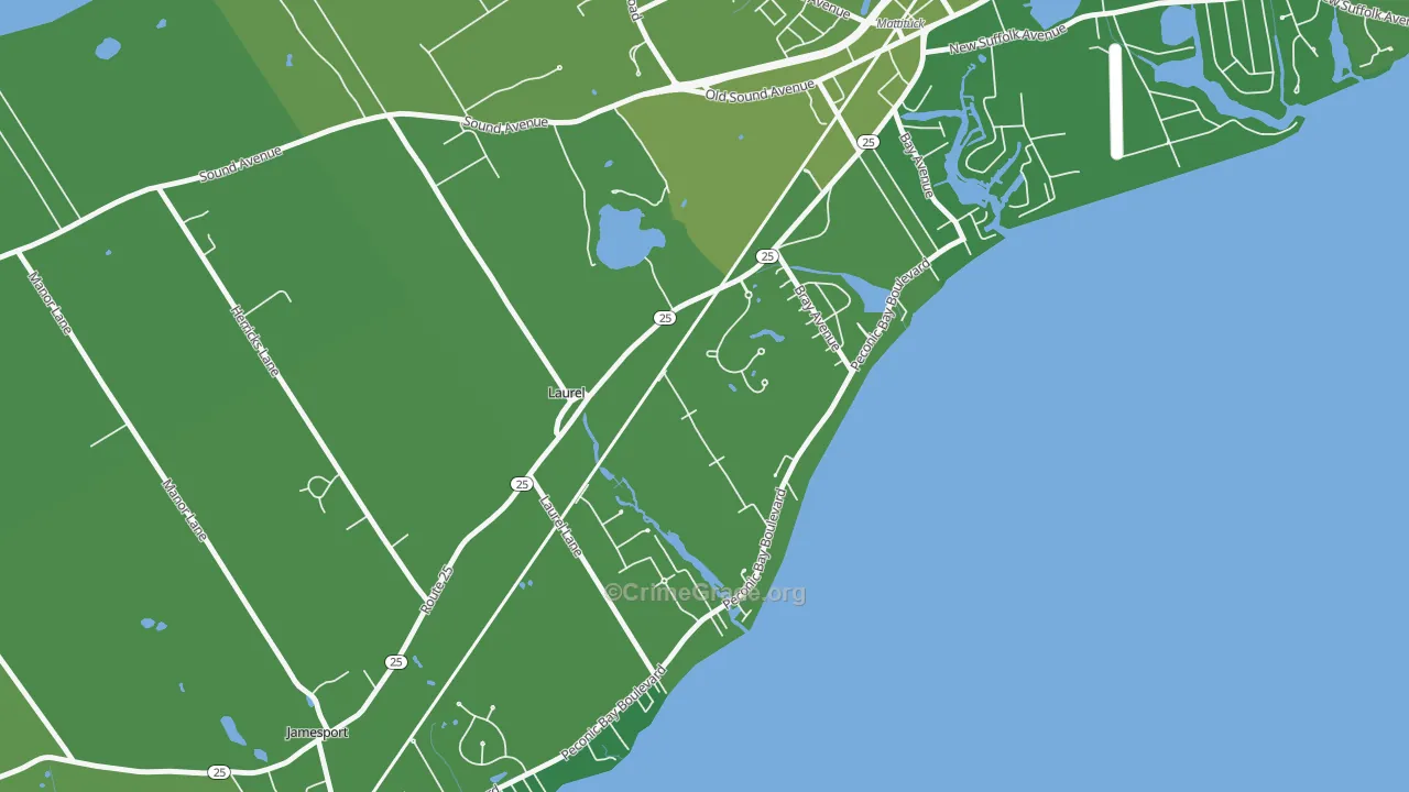 Laurel, NY Map of Vehicle Theft Rates