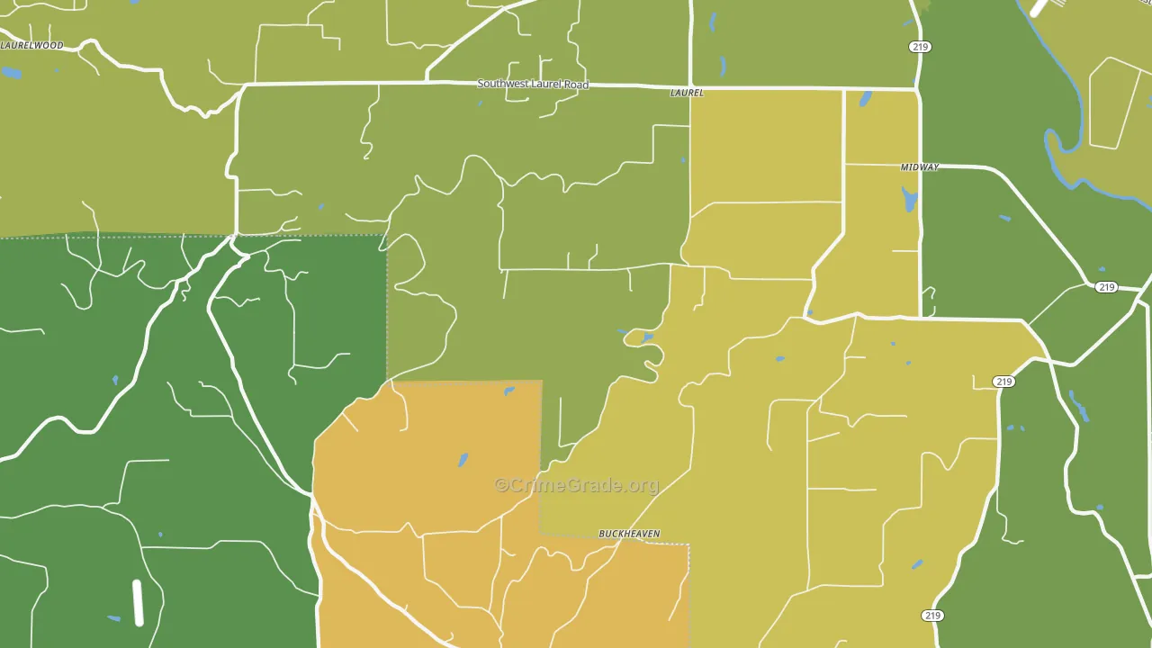 Laurel, OR Map of Vehicle Theft Rates