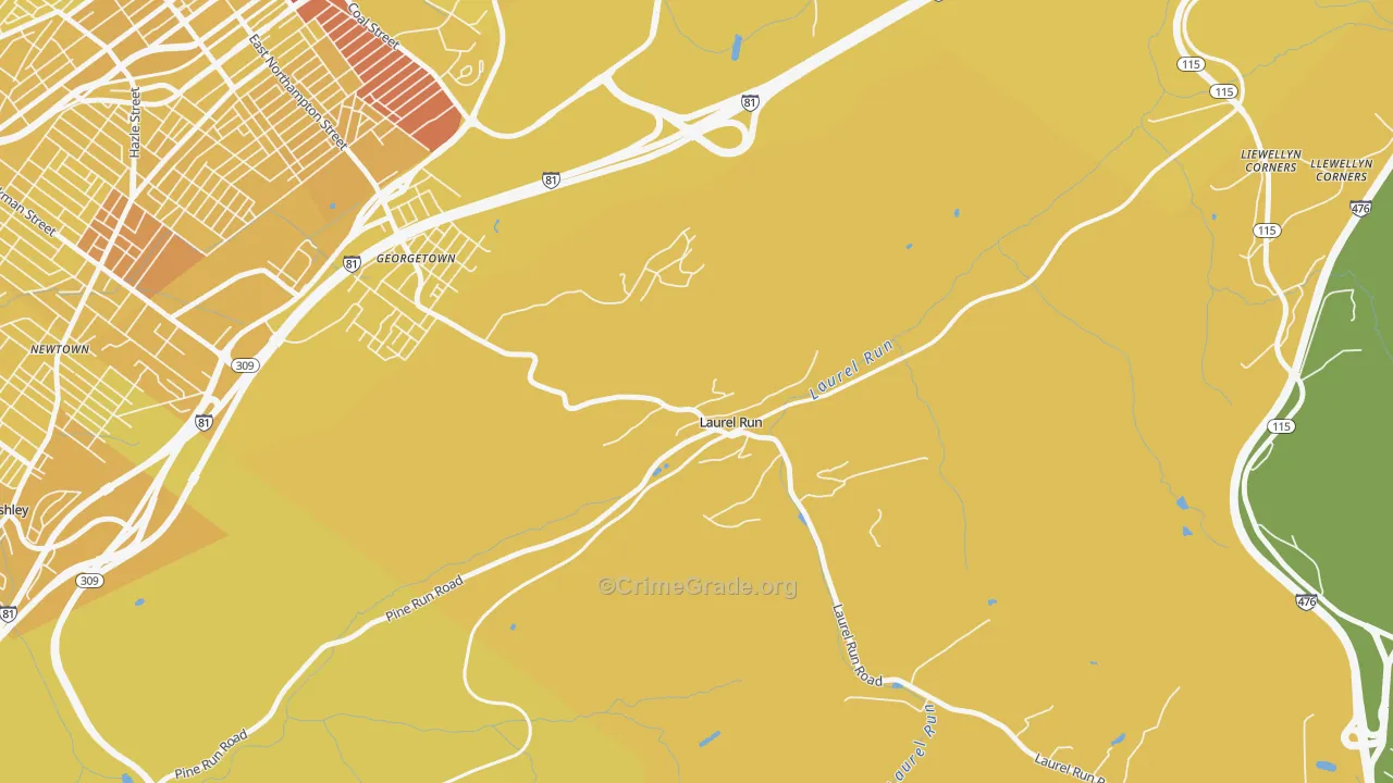 Laurel Run, PA Map of Vehicle Theft Rates