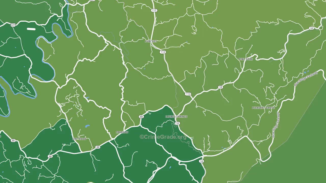 Laurel Springs, NC Map of Vehicle Theft Rates