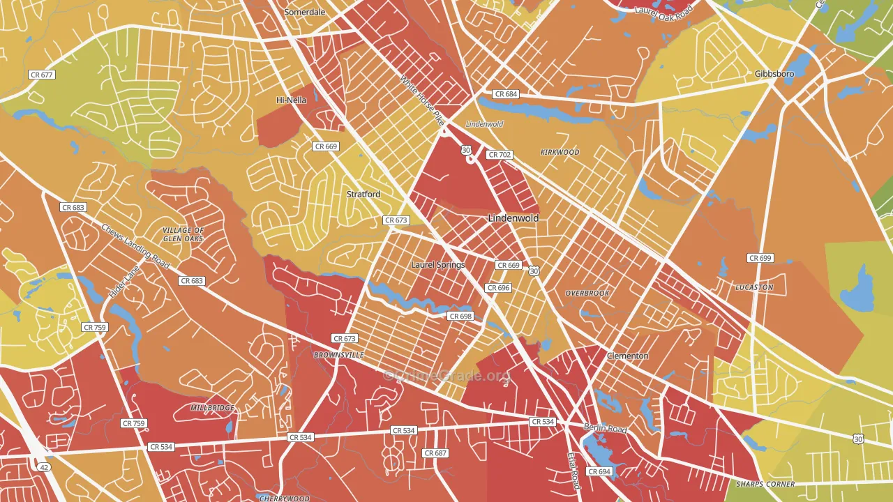Laurel Springs, NJ Map of Vehicle Theft Rates