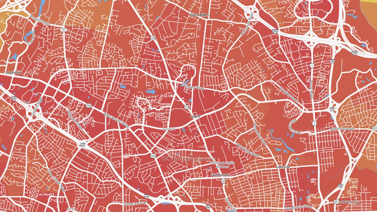 Laurel, VA Map of Vehicle Theft Rates