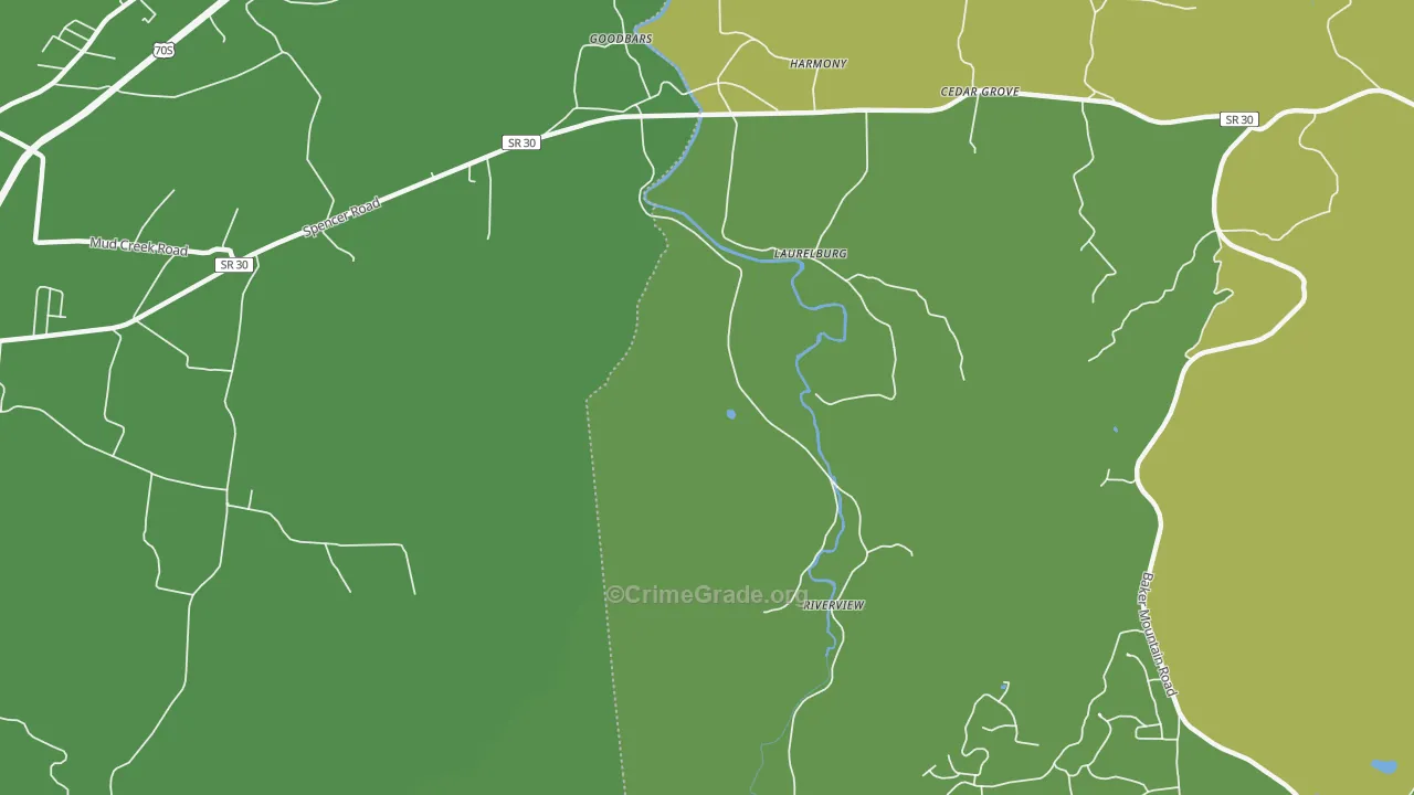 Laurelburg, TN Map of Vehicle Theft Rates