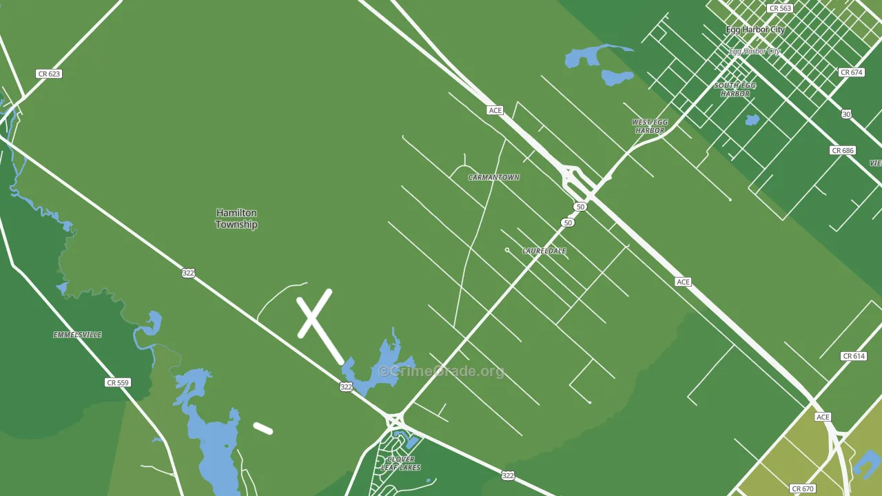 Laureldale, NJ Map of Vehicle Theft Rates