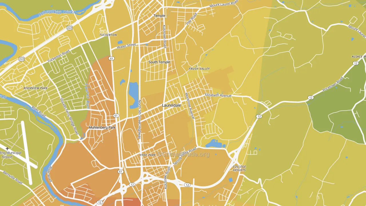 Laureldale, PA Map of Vehicle Theft Rates