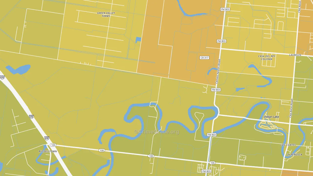 Laureles, TX Map of Vehicle Theft Rates