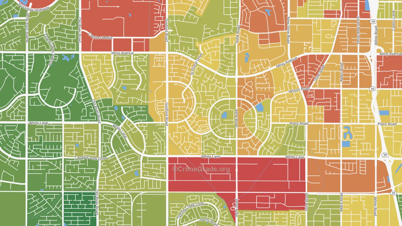 Laurelglen, Bakersfield, CA Map of Vehicle Theft Rates