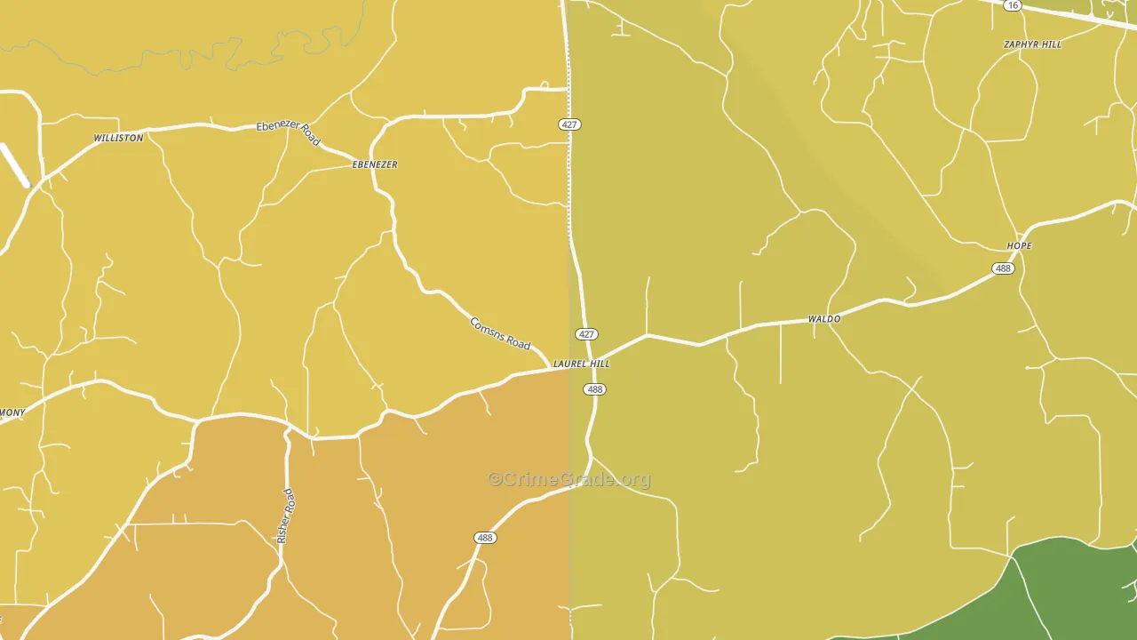 Laurelhill, MS Map of Vehicle Theft Rates