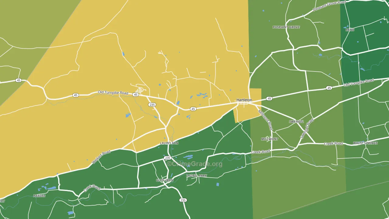 Laurelton, PA Map of Vehicle Theft Rates