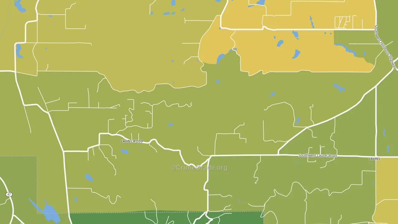 Laurelwood, OR Map of Vehicle Theft Rates