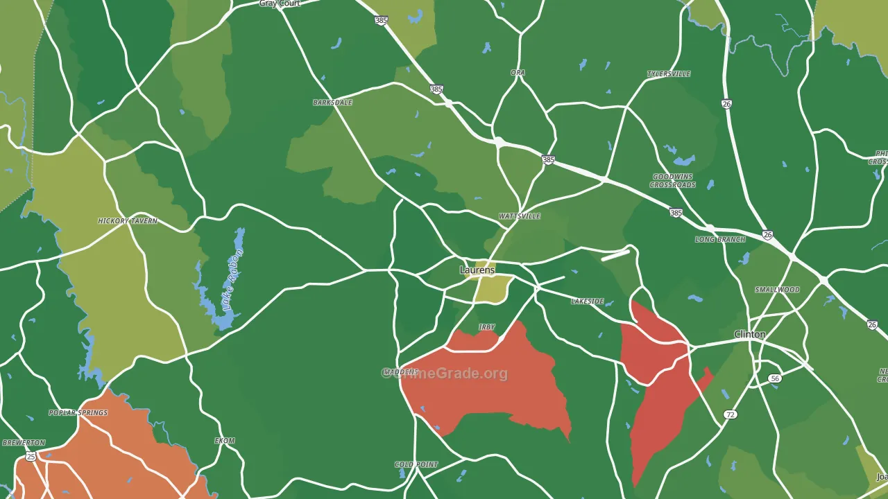 Laurens County, SC Map of Vehicle Theft Rates