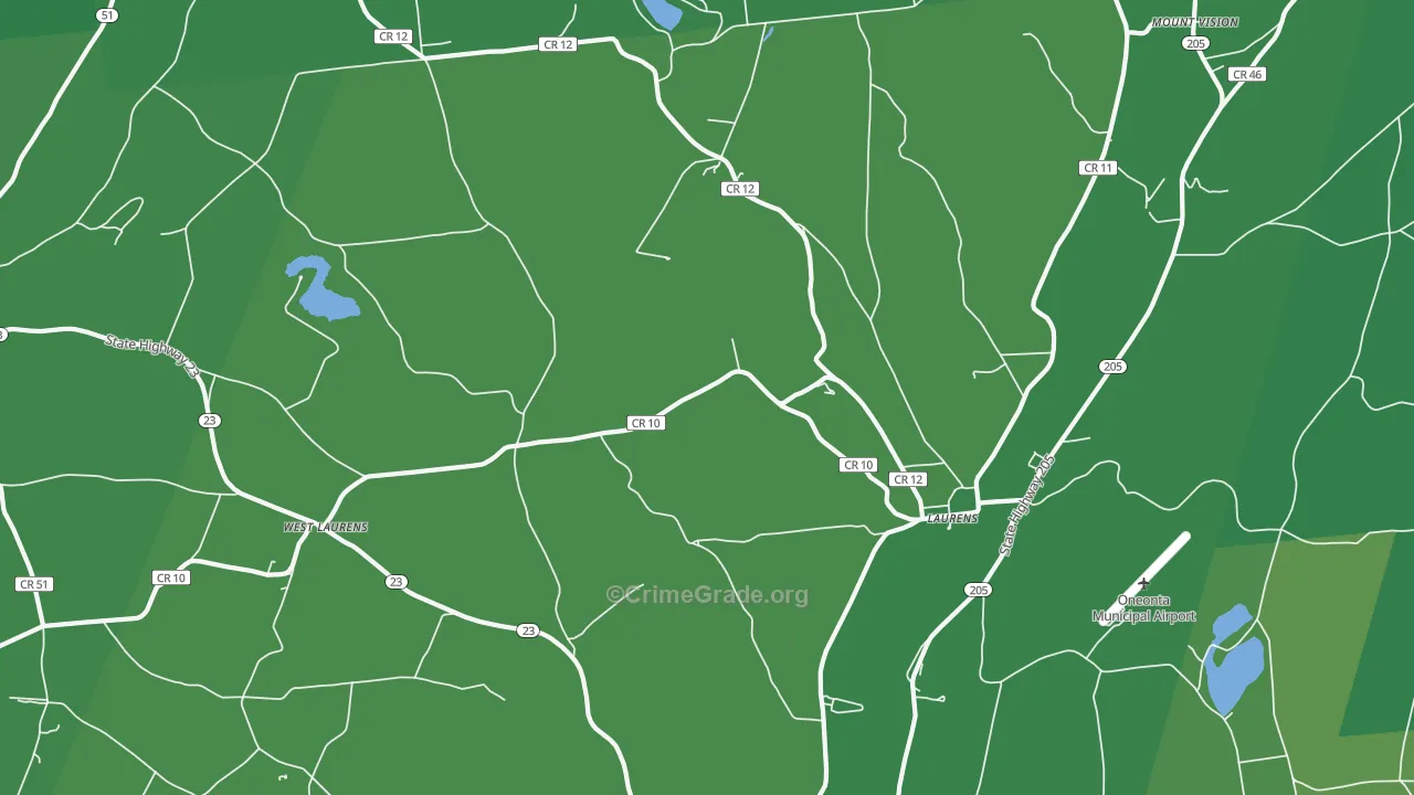 Laurens, NY Map of Vehicle Theft Rates