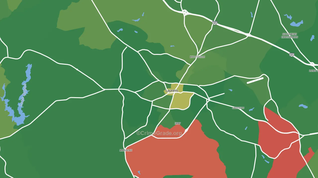 Laurens, SC Map of Vehicle Theft Rates