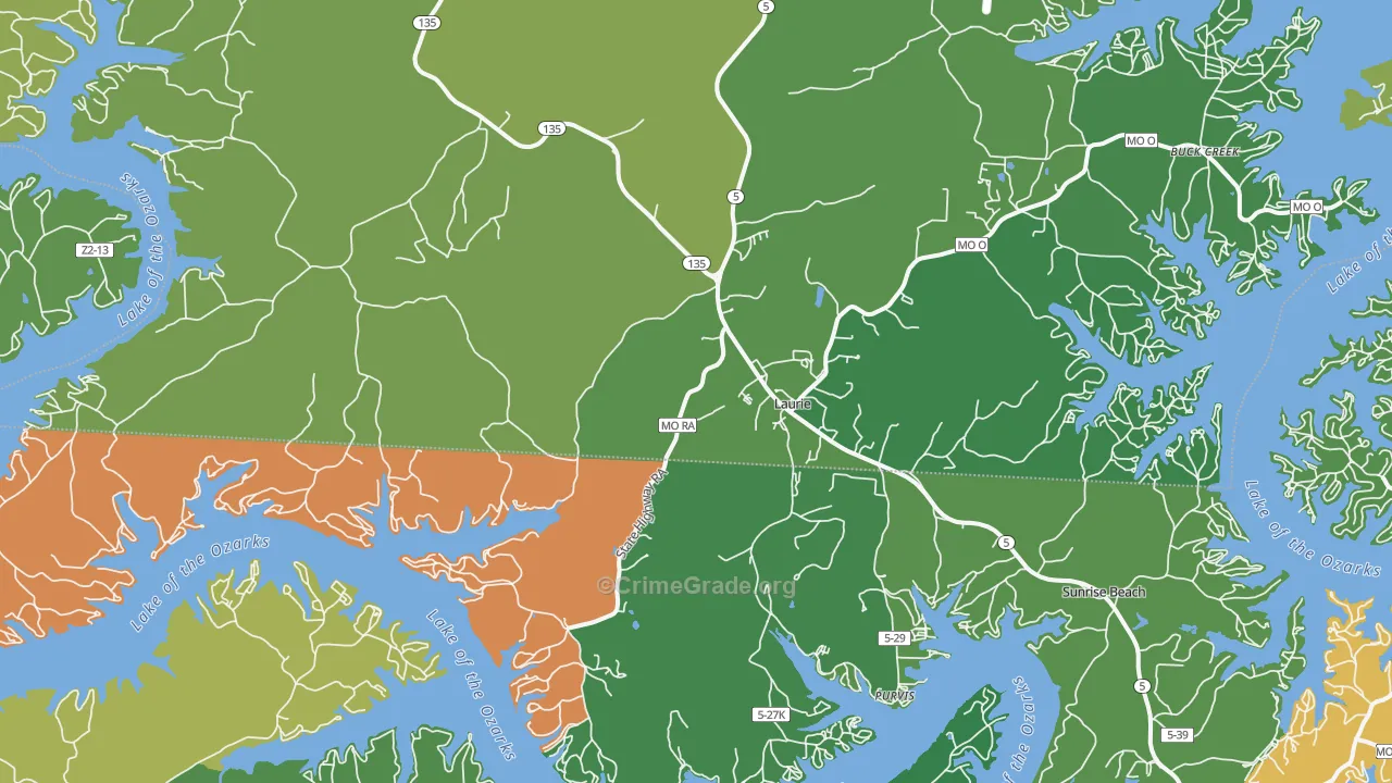 Laurie, MO Map of Vehicle Theft Rates