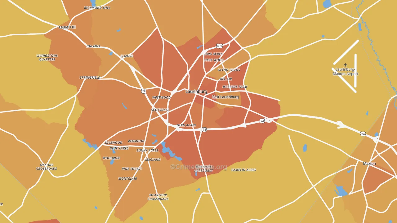 Laurinburg, NC Map of Vehicle Theft Rates