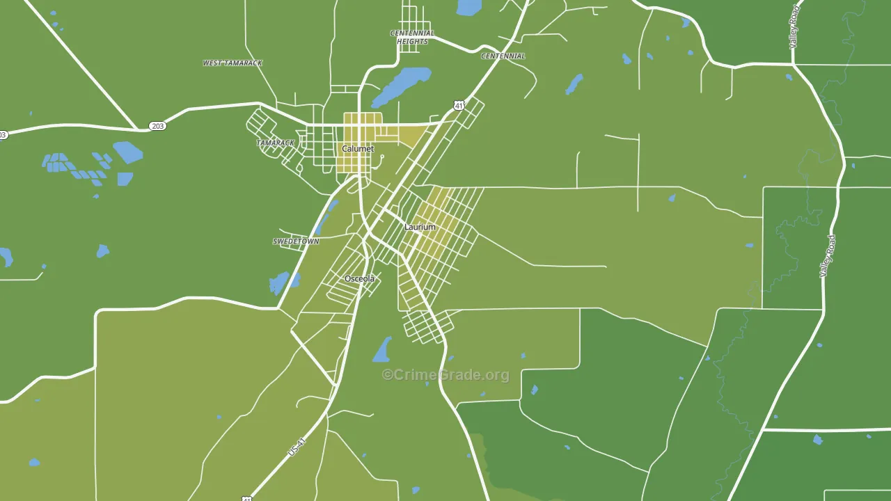 Laurium, MI Map of Vehicle Theft Rates