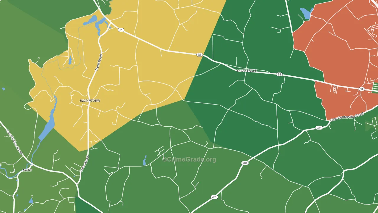 Lavansville, PA Map of Vehicle Theft Rates