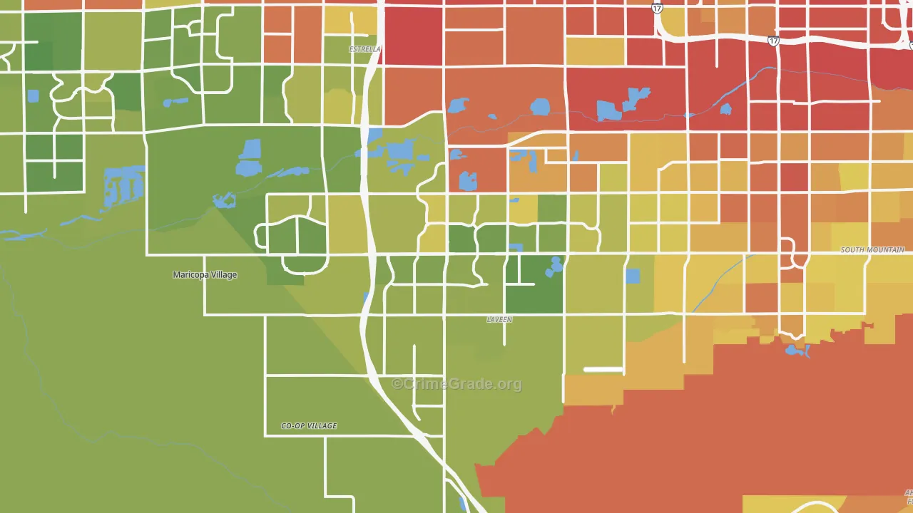 Laveen, AZ Map of Vehicle Theft Rates